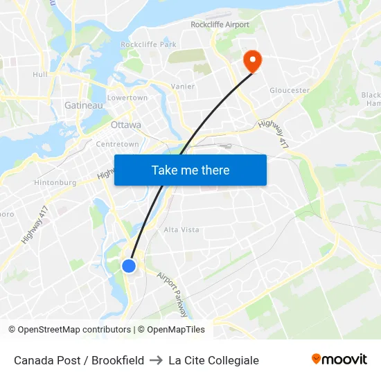 Canada Post / Brookfield to La Cite Collegiale map