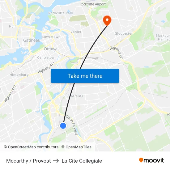 Mccarthy / Provost to La Cite Collegiale map
