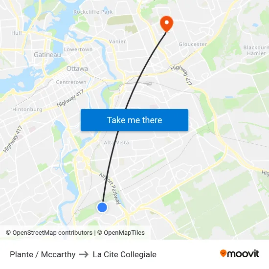 Plante / Mccarthy to La Cite Collegiale map