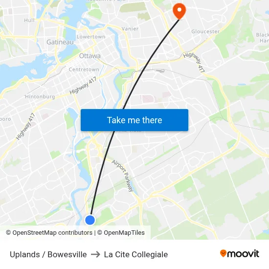 Uplands / Bowesville to La Cite Collegiale map
