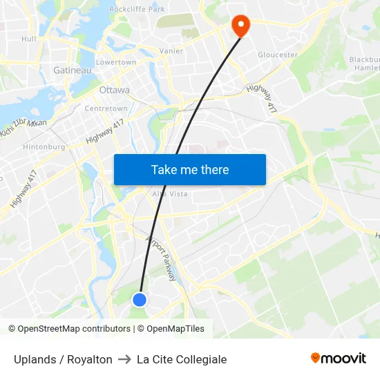 Uplands / Royalton to La Cite Collegiale map