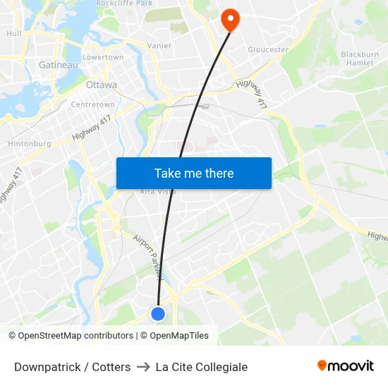 Downpatrick / Cotters to La Cite Collegiale map
