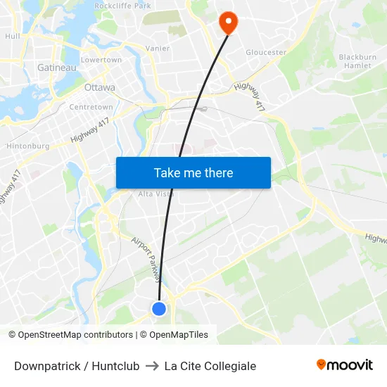 Downpatrick / Huntclub to La Cite Collegiale map