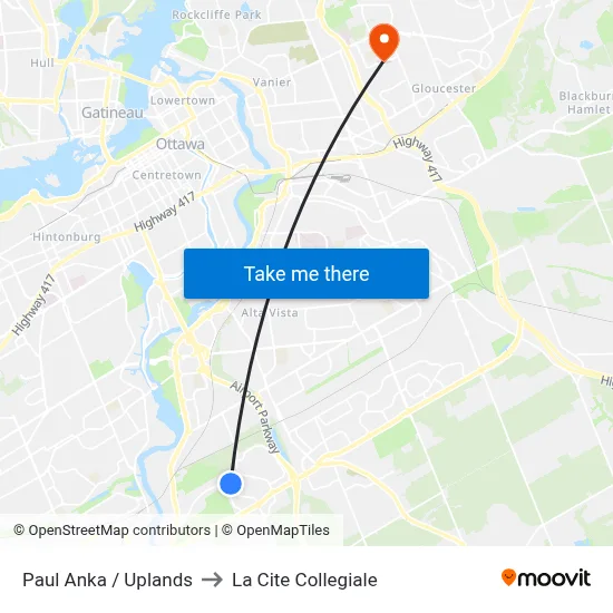 Paul Anka / Uplands to La Cite Collegiale map