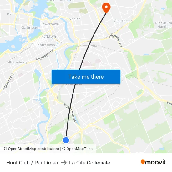 Hunt Club / Paul Anka to La Cite Collegiale map