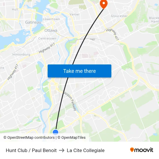 Hunt Club / Paul Benoit to La Cite Collegiale map