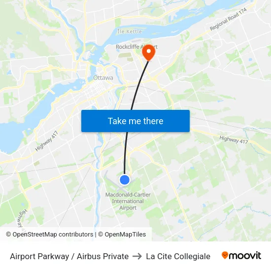 Airport Parkway / Airbus Private to La Cite Collegiale map