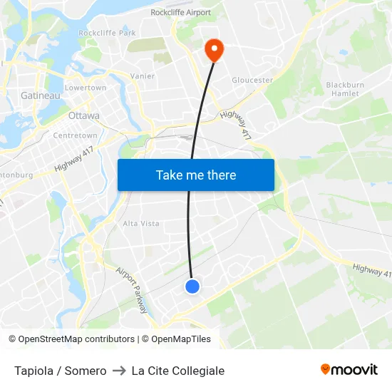 Tapiola / Somero to La Cite Collegiale map