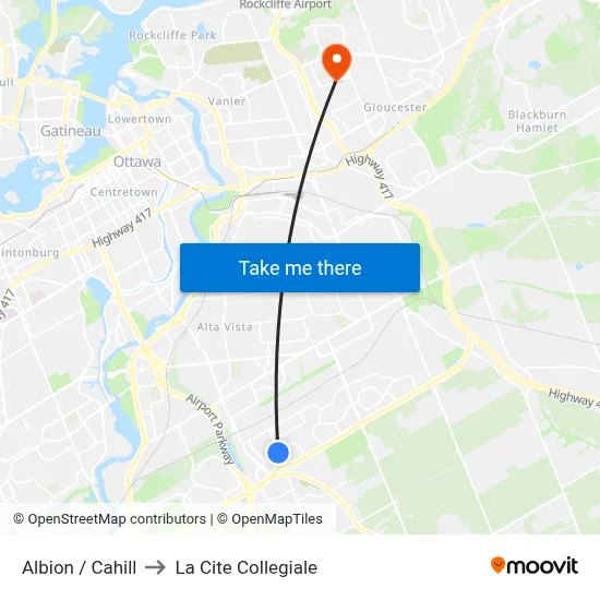 Albion / Cahill to La Cite Collegiale map