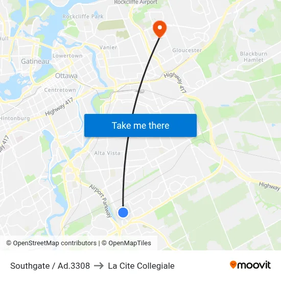 Southgate / Ad.3308 to La Cite Collegiale map