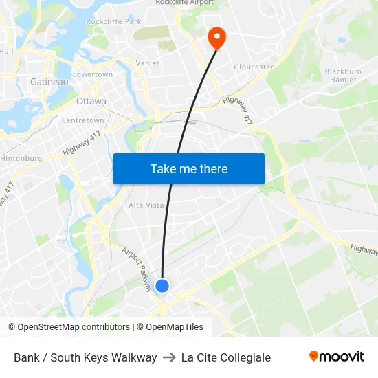 Bank / South Keys Walkway to La Cite Collegiale map