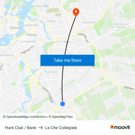 Hunt Club / Bank to La Cite Collegiale map