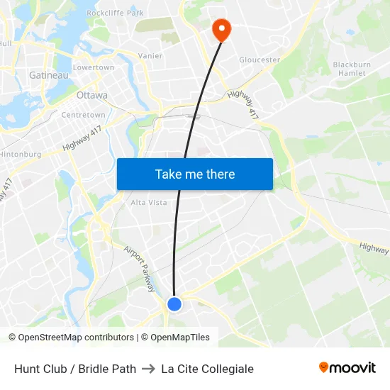 Hunt Club / Bridle Path to La Cite Collegiale map