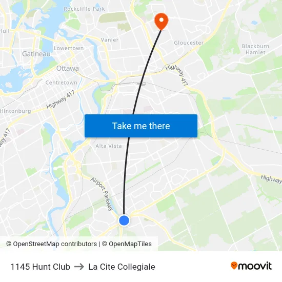 1145 Hunt Club to La Cite Collegiale map