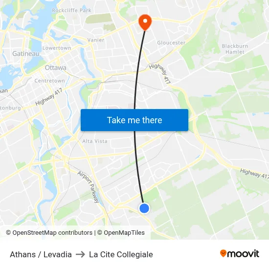 Athans / Levadia to La Cite Collegiale map