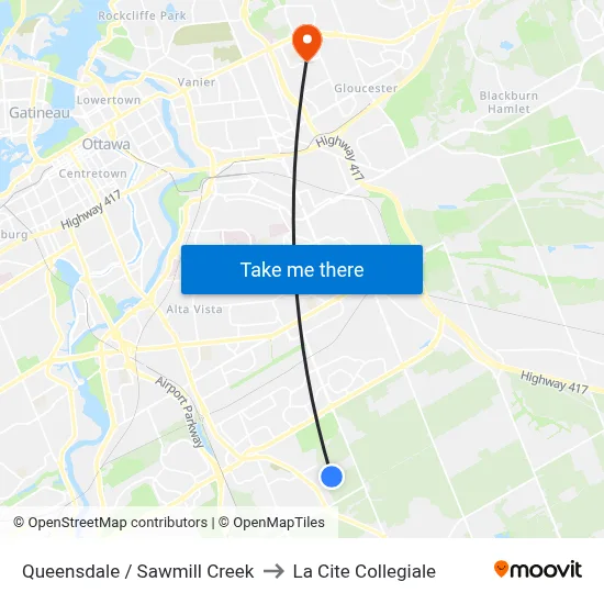 Queensdale / Sawmill Creek to La Cite Collegiale map