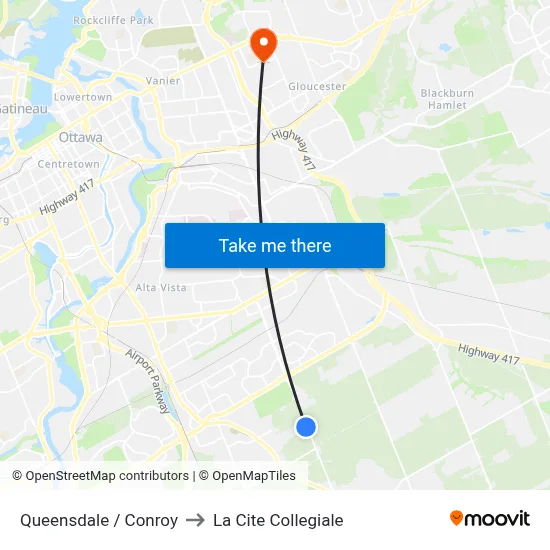 Queensdale / Conroy to La Cite Collegiale map