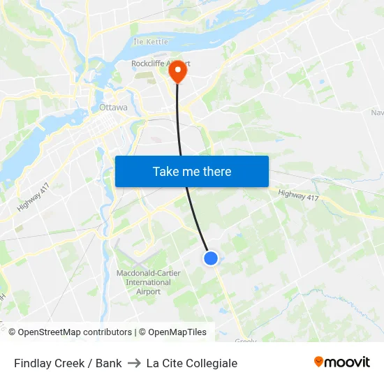Findlay Creek / Bank to La Cite Collegiale map