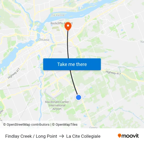 Findlay Creek / Long Point to La Cite Collegiale map