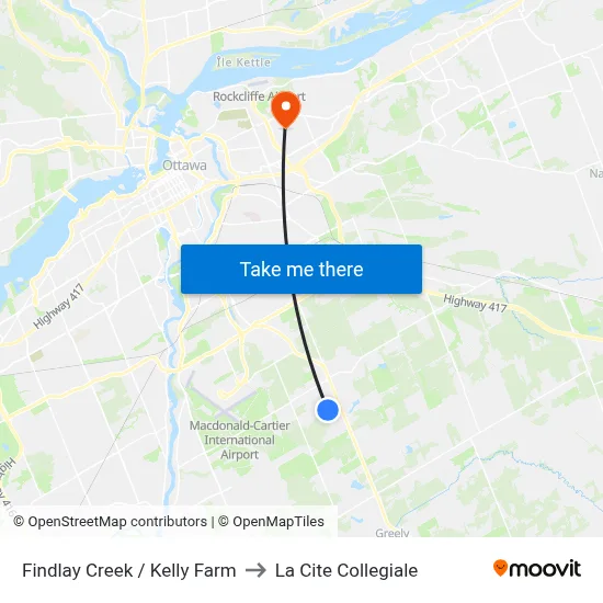 Findlay Creek / Kelly Farm to La Cite Collegiale map