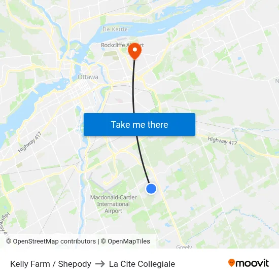 Kelly Farm / Shepody to La Cite Collegiale map