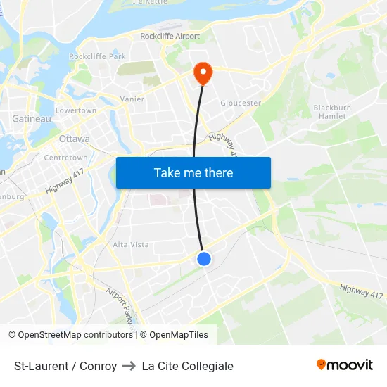St-Laurent / Conroy to La Cite Collegiale map