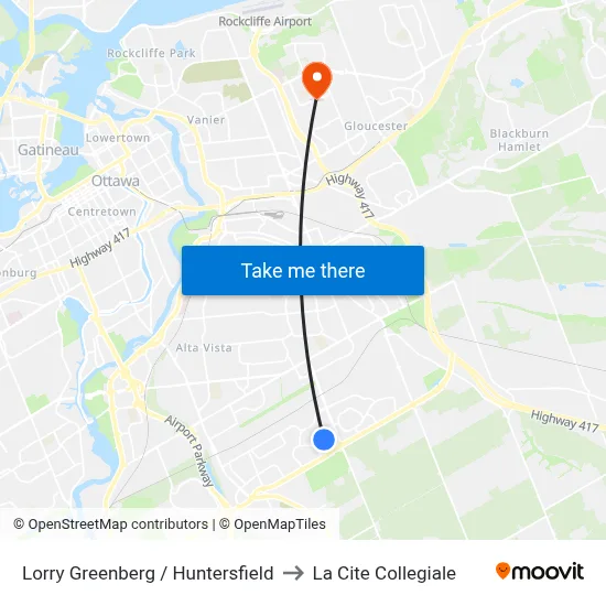 Lorry Greenberg / Huntersfield to La Cite Collegiale map