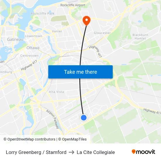 Lorry Greenberg / Stamford to La Cite Collegiale map