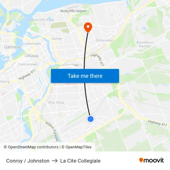 Conroy / Johnston to La Cite Collegiale map