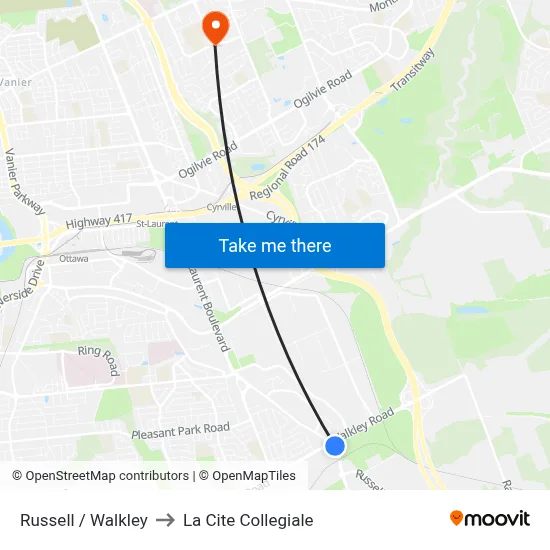 Russell / Walkley to La Cite Collegiale map