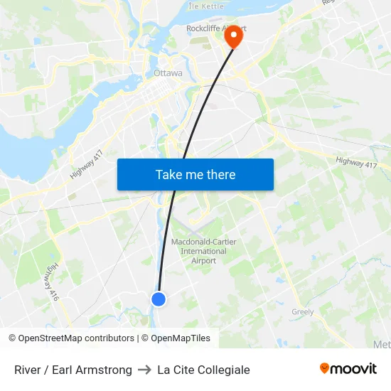 River / Earl Armstrong to La Cite Collegiale map