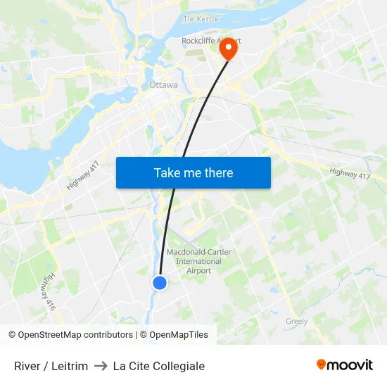 River / Leitrim to La Cite Collegiale map