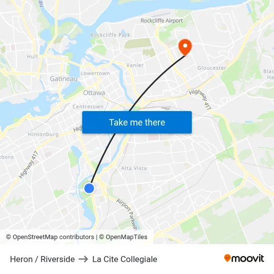 Heron / Riverside to La Cite Collegiale map