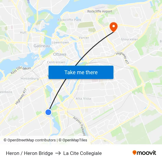 Heron / Heron Bridge to La Cite Collegiale map
