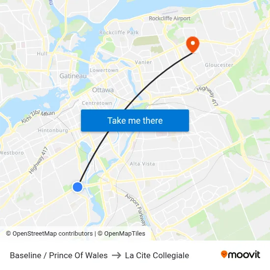 Baseline / Prince Of Wales to La Cite Collegiale map
