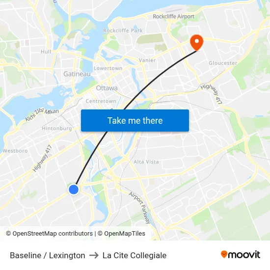 Baseline / Lexington to La Cite Collegiale map