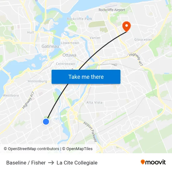 Baseline / Fisher to La Cite Collegiale map
