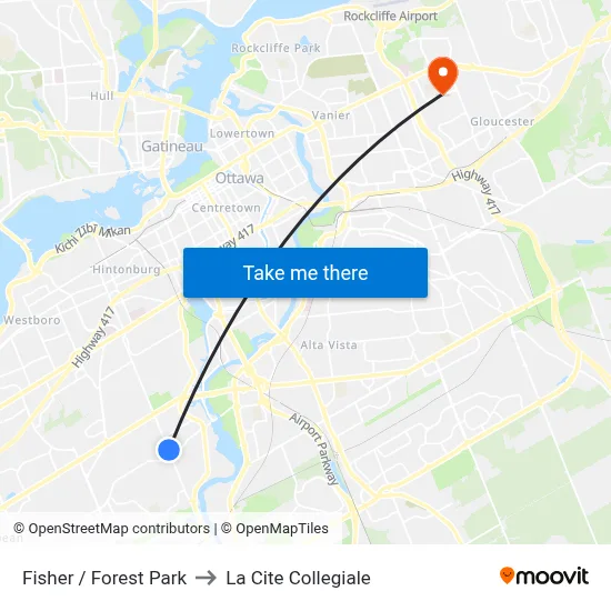 Fisher / Forest Park to La Cite Collegiale map