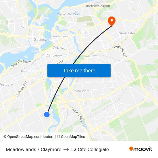 Meadowlands / Claymore to La Cite Collegiale map