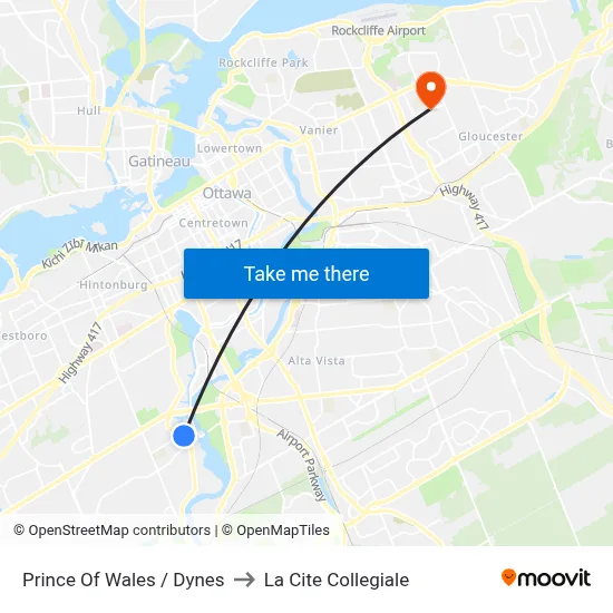 Prince Of Wales / Dynes to La Cite Collegiale map