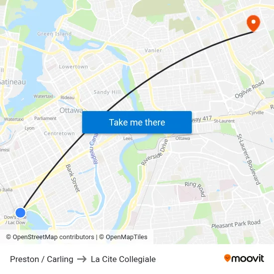 Preston / Carling to La Cite Collegiale map