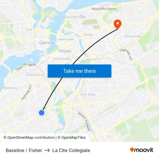 Baseline / Fisher to La Cite Collegiale map