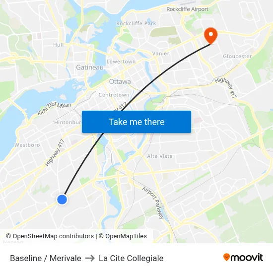 Baseline / Merivale to La Cite Collegiale map