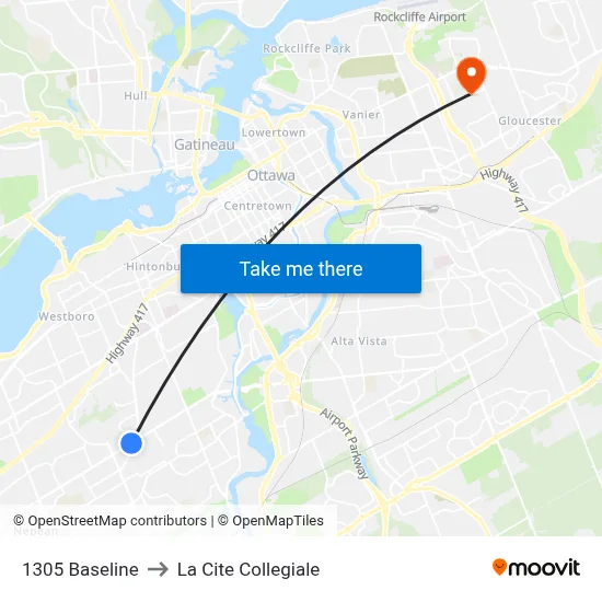 1305 Baseline to La Cite Collegiale map