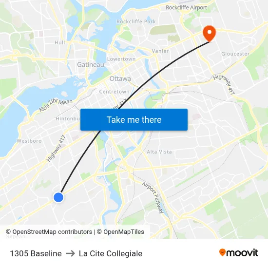 1305 Baseline to La Cite Collegiale map
