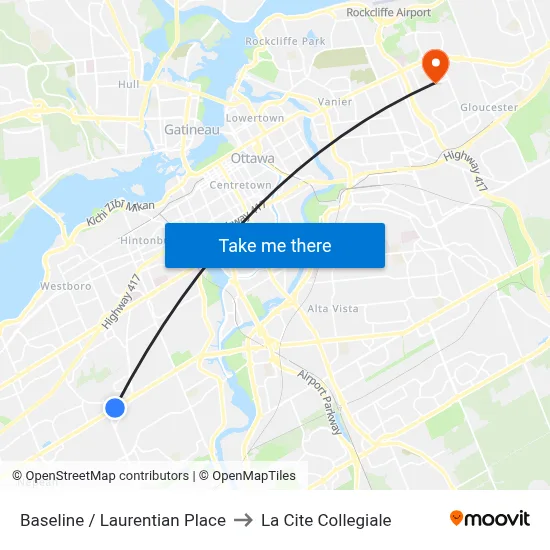 Baseline / Laurentian Place to La Cite Collegiale map