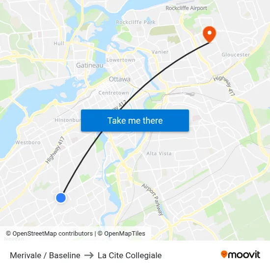 Merivale / Baseline to La Cite Collegiale map