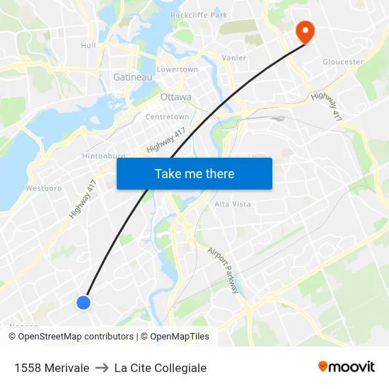 1558 Merivale to La Cite Collegiale map