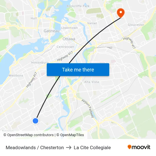 Meadowlands / Chesterton to La Cite Collegiale map