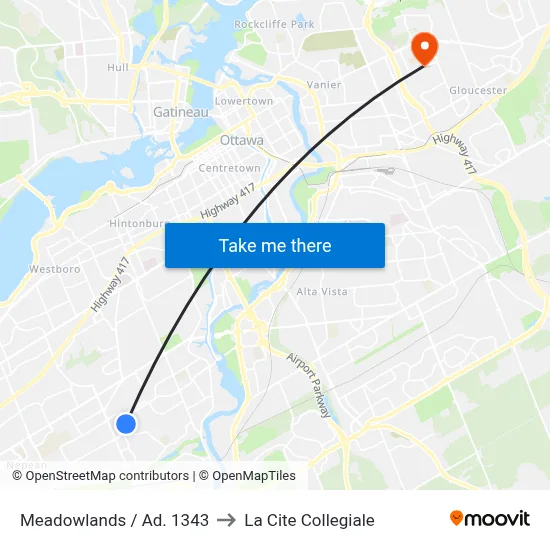 Meadowlands / Ad. 1343 to La Cite Collegiale map